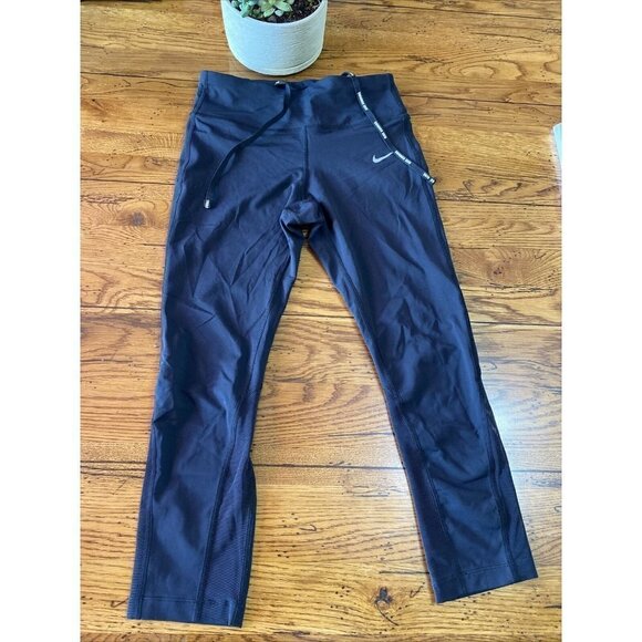 Nike L121 Running Cropped Leggings Tight Pants Womens Small Black Dri-Fit Pocket - Picture 1 of 7